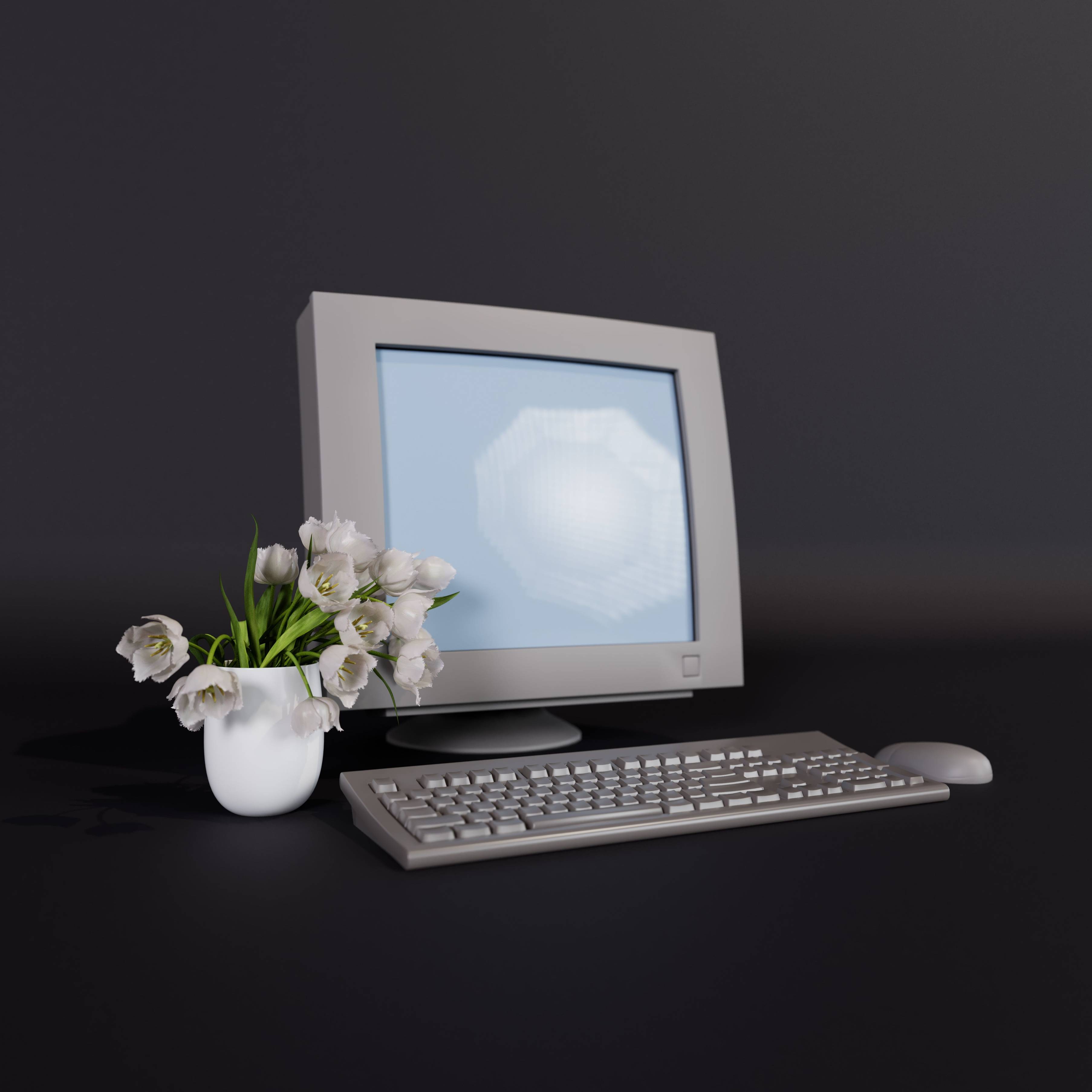 Developer workspace with monitors for software work, showing a computer setup with monitor and keyboard
